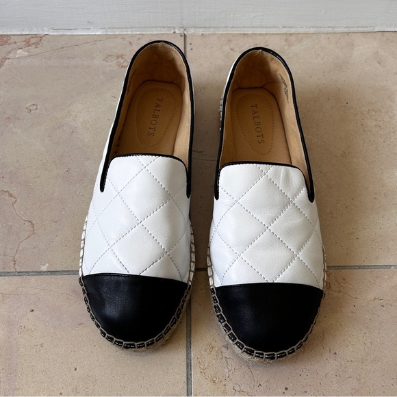 Talbots Women's Flats Size 8.5 White/Black Izzy Quilted Soft Nappa Espadrille - Picture 2 of 10